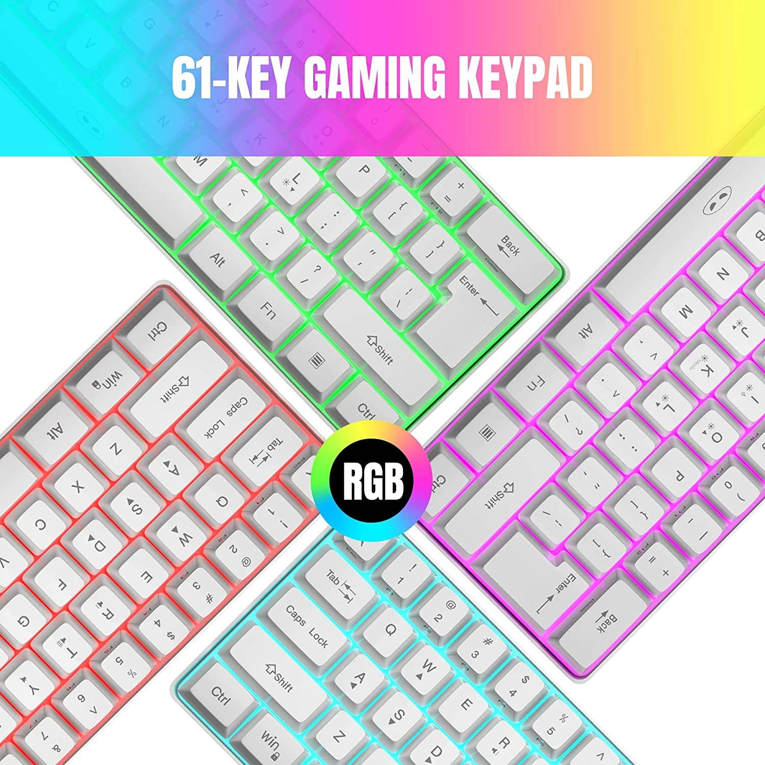 MageGee TS91 Mini 60% Gaming/Office Keyboard,Waterproof Keycap Type Wired RGB Backlit Compact Computer Keyboard for Windows/Mac/Laptop (White)