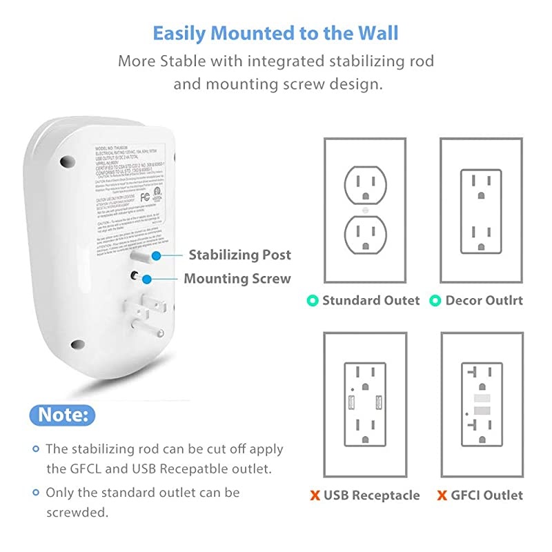 Surge Protector Wall Outlet Extender Multi Plug Outlet Wall Adapter with 2 USB Charging Ports 24 A 490 Joules ETL Listed for Home School Office White