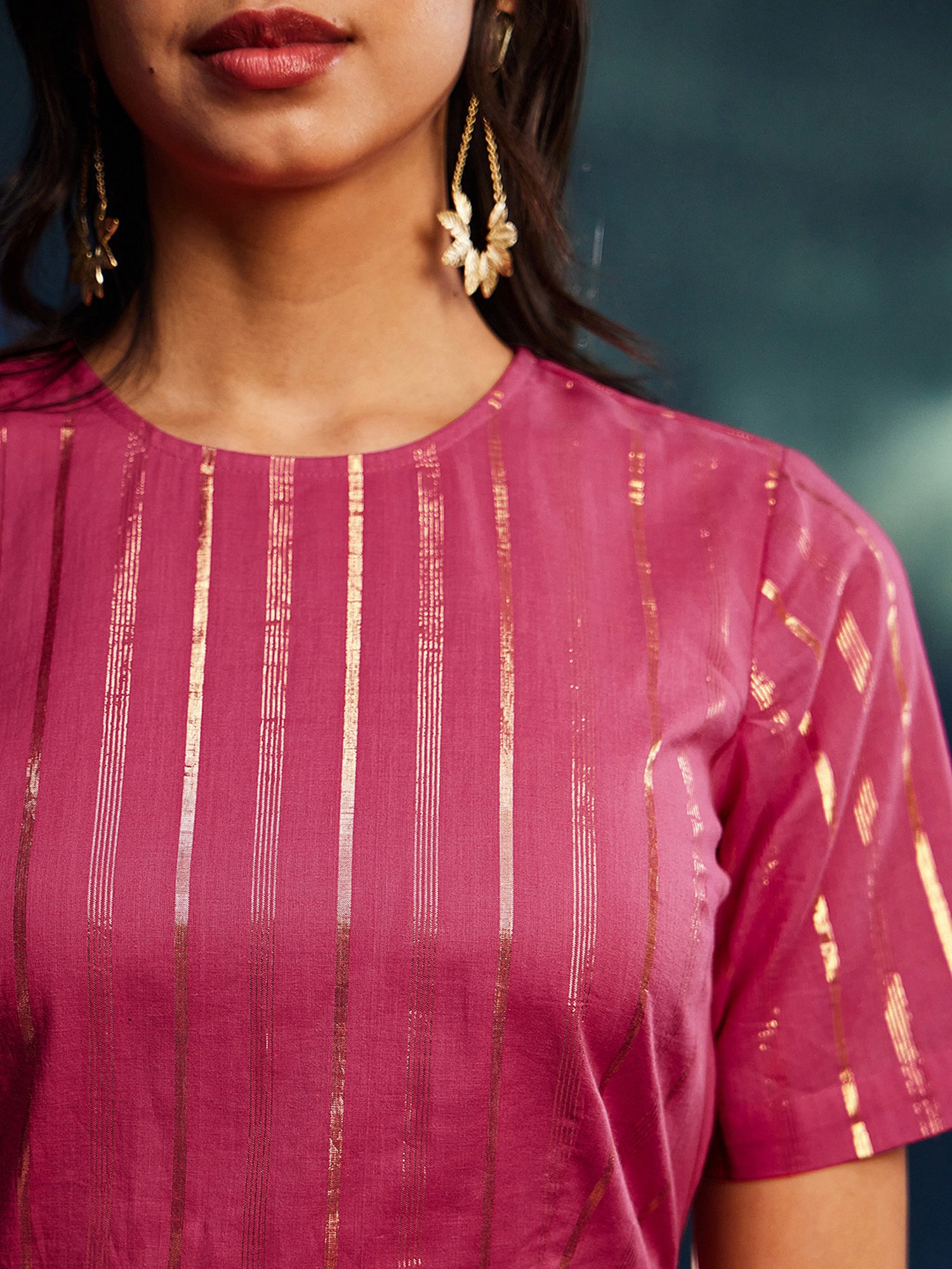 Pink Fort Pink Cotton Striped Blouse