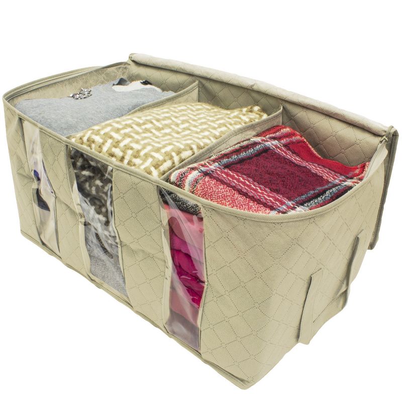 Sorbus 2pk Foldable Fabric Storage Organizer Bag 3 Sectional 24"x11" Beige