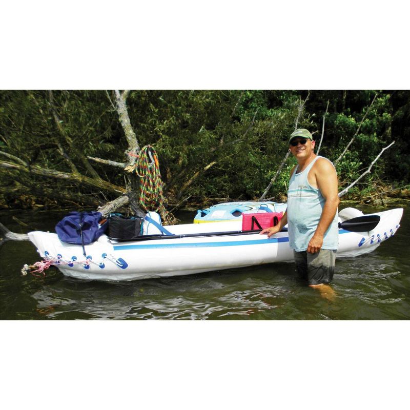Sea Eagle 370 Pro 3 Person Inflatable Portable Sport Kayak Canoe Boat with Paddles, 2 Moveable Seats, Foot Pump, and Carry Bag