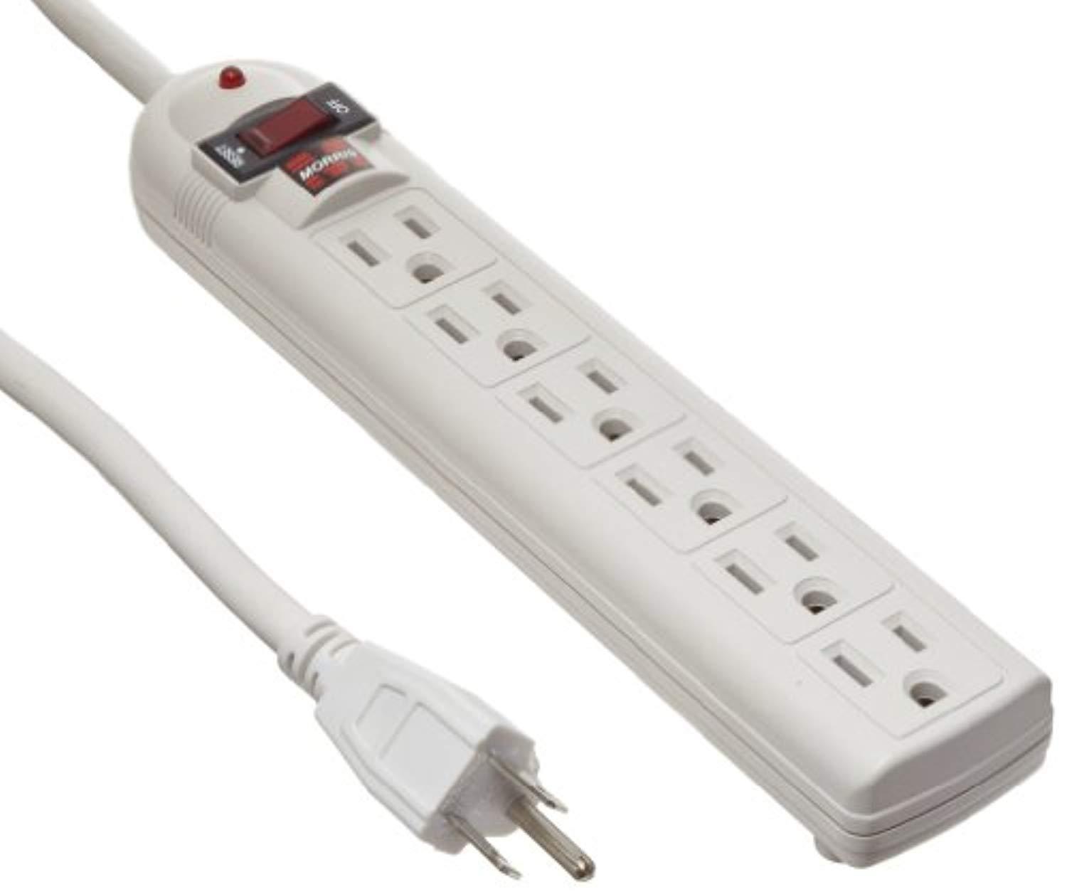 morris products 89032 6 outlet power strip surge protector, 6' length, 270 joules