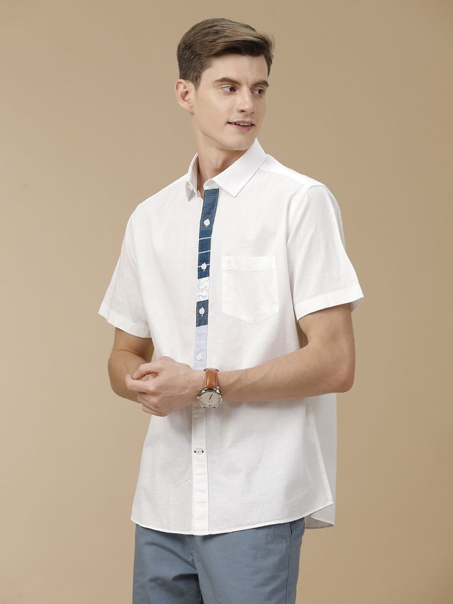 Cavallo By Linen Club White Linen Contemporary Fit Shirt