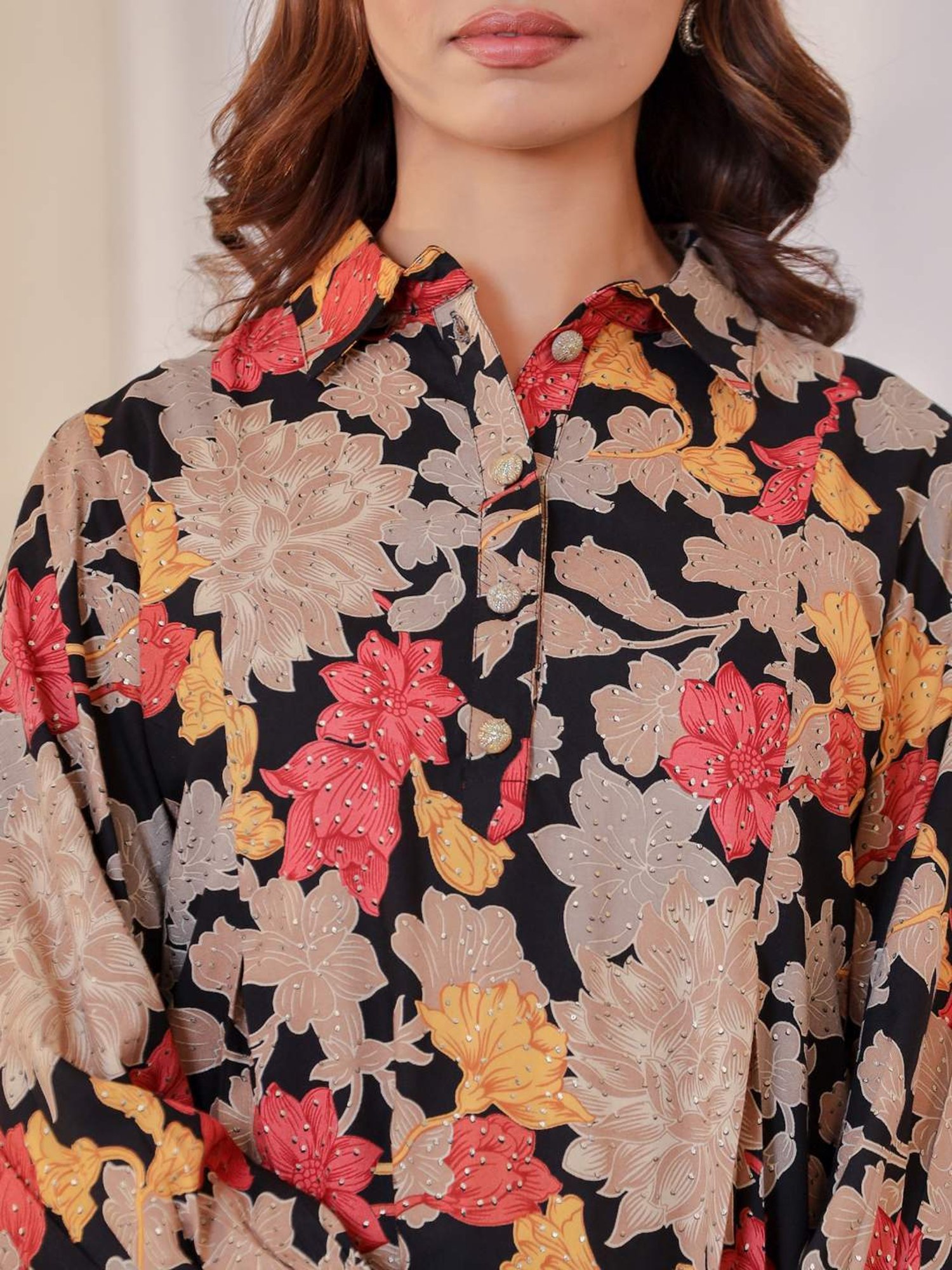 READIPRINT FASHIONS Black Floral Print Tunic Palazzo Set