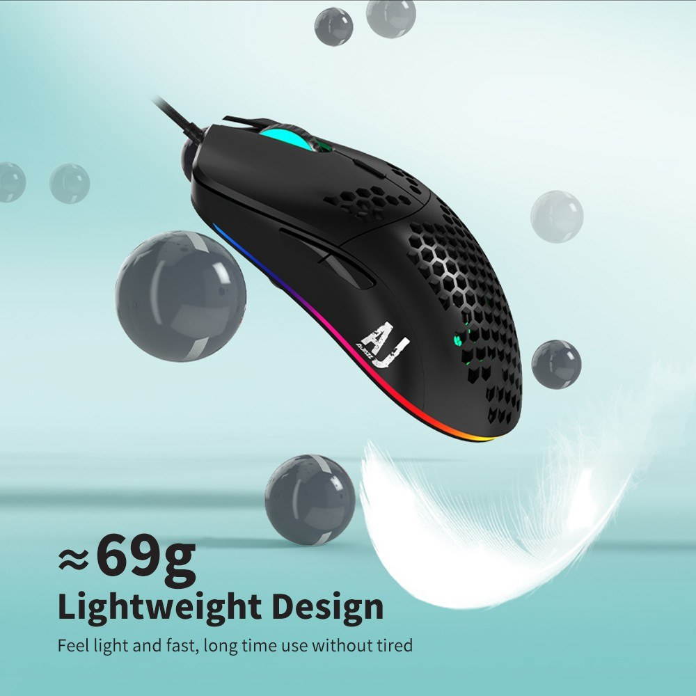Ajazz AJ390 USB Wired Gaming Mouse with 7 Keys Adjustable DPI Ergonomic Design Hollowed-out Honeycomb Design