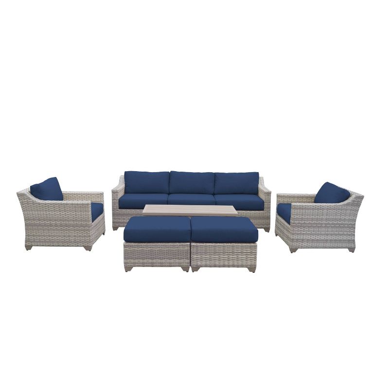 Fairmont 8pc Patio Sectional Seating Set with Club Chairs & Cushions - Navy - TK Classics