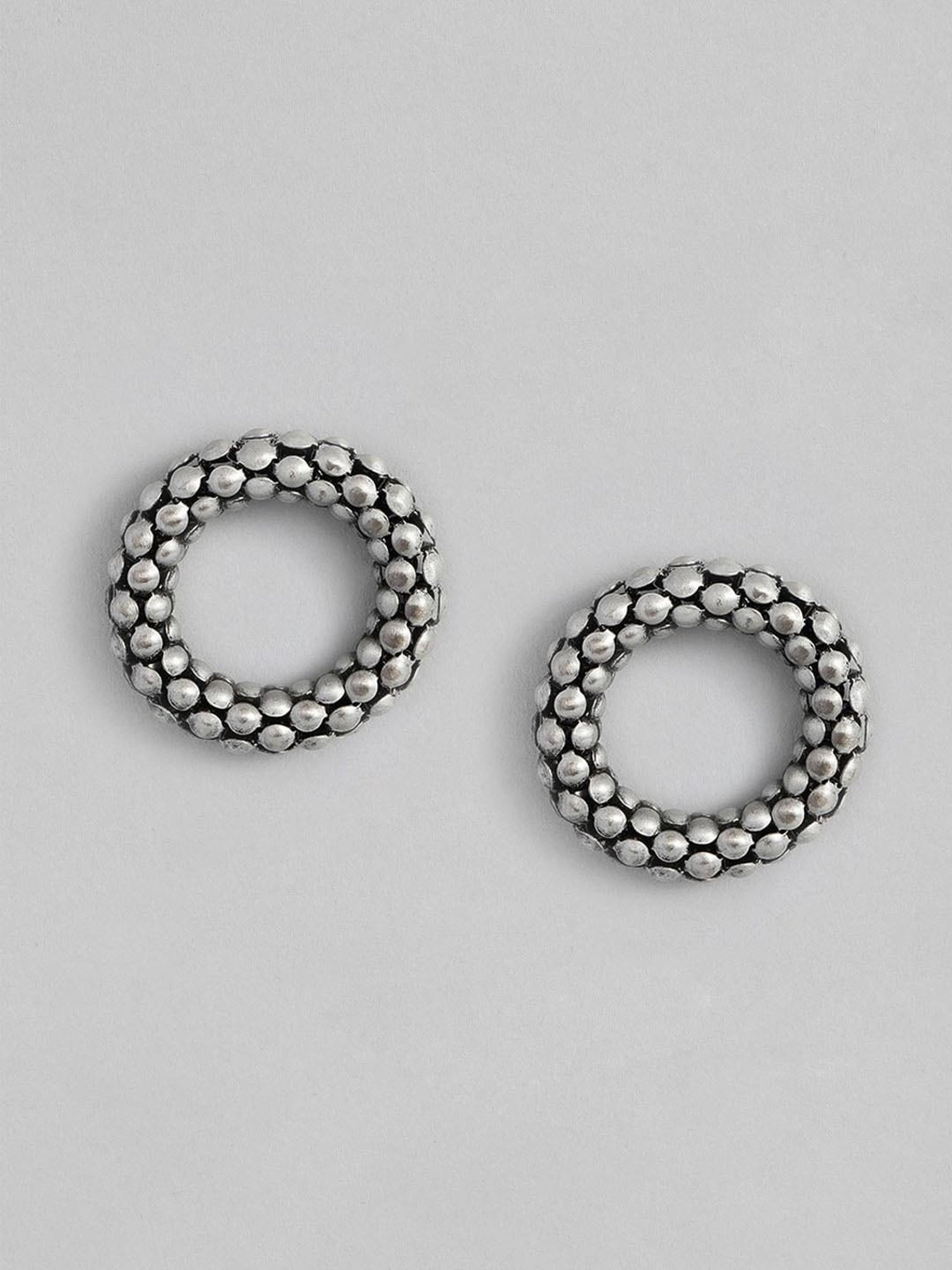 Estele Rhodium-Plated Oxidized Hoop Stud Earrings for Women