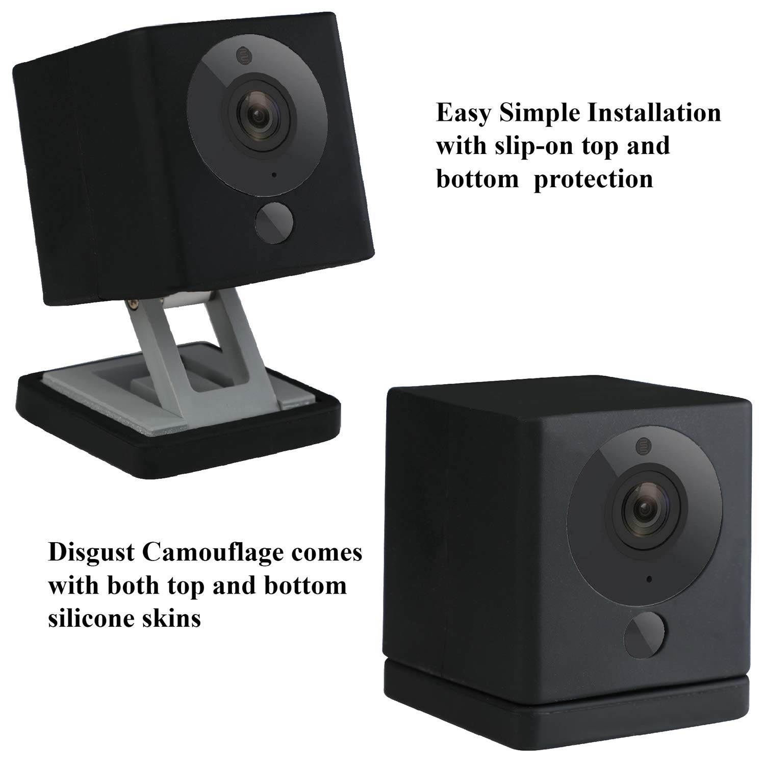 Meffort Inc Silicone Skin Case Cover Camouflage Disguise Skins Cover Compatible for Wyze Cam & Wyze Cam V2 - Black (2 Pack)