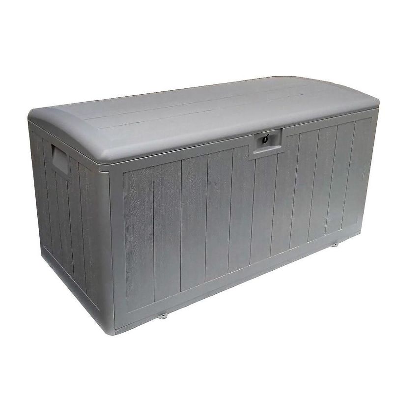 Plastic Development Group 105-Gallon Weather-Resistant Resin Outdoor Storage Patio Deck Box with Soft-Close Lid, Driftwood Gray