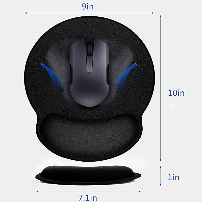 Pad with Support Bar, Ergonomic Pad with Gel Wrist Rest Support, Gaming Pad with Lycra Cloth, Non-Slip PU Base for Computer, Laptop, Home, Office & Travel, Black (2)