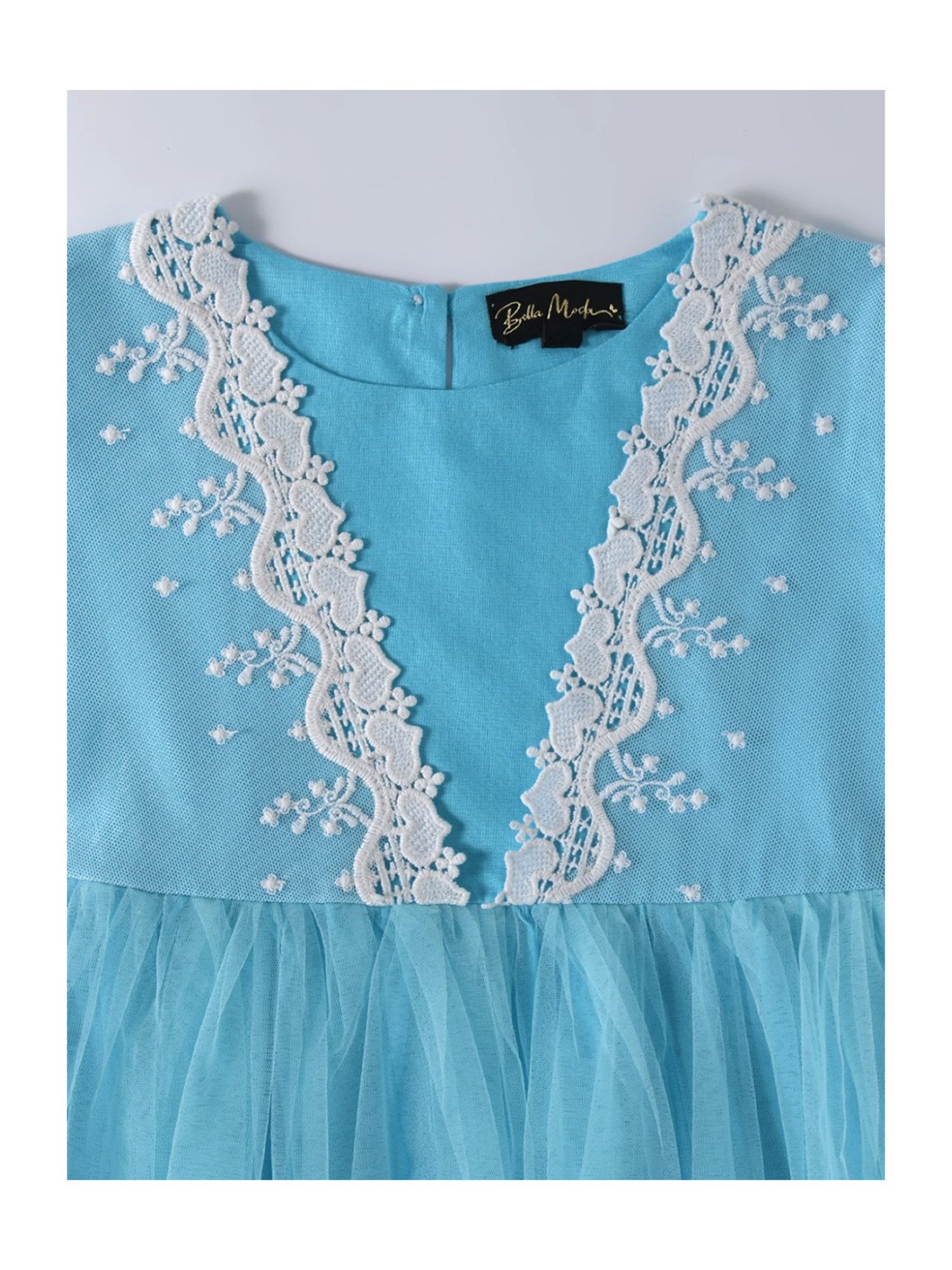 Bella Moda Kids Sky Blue Embroidered Full Sleeves Fit & Flare Dress