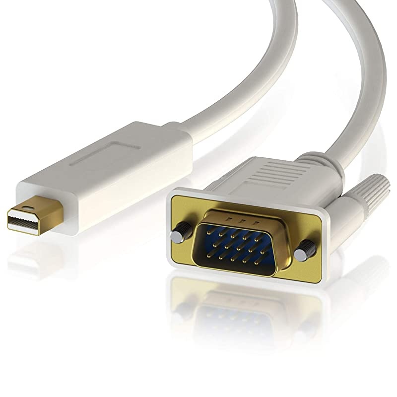 Mini DP Male to VGA Male - 1080p 24K 50&micro; Gold-Plated Heavy-Duty Mini DisplayPort Screen Cable (Thunderbolt 2 Compatible) with MacBook Air Pro - 6ft