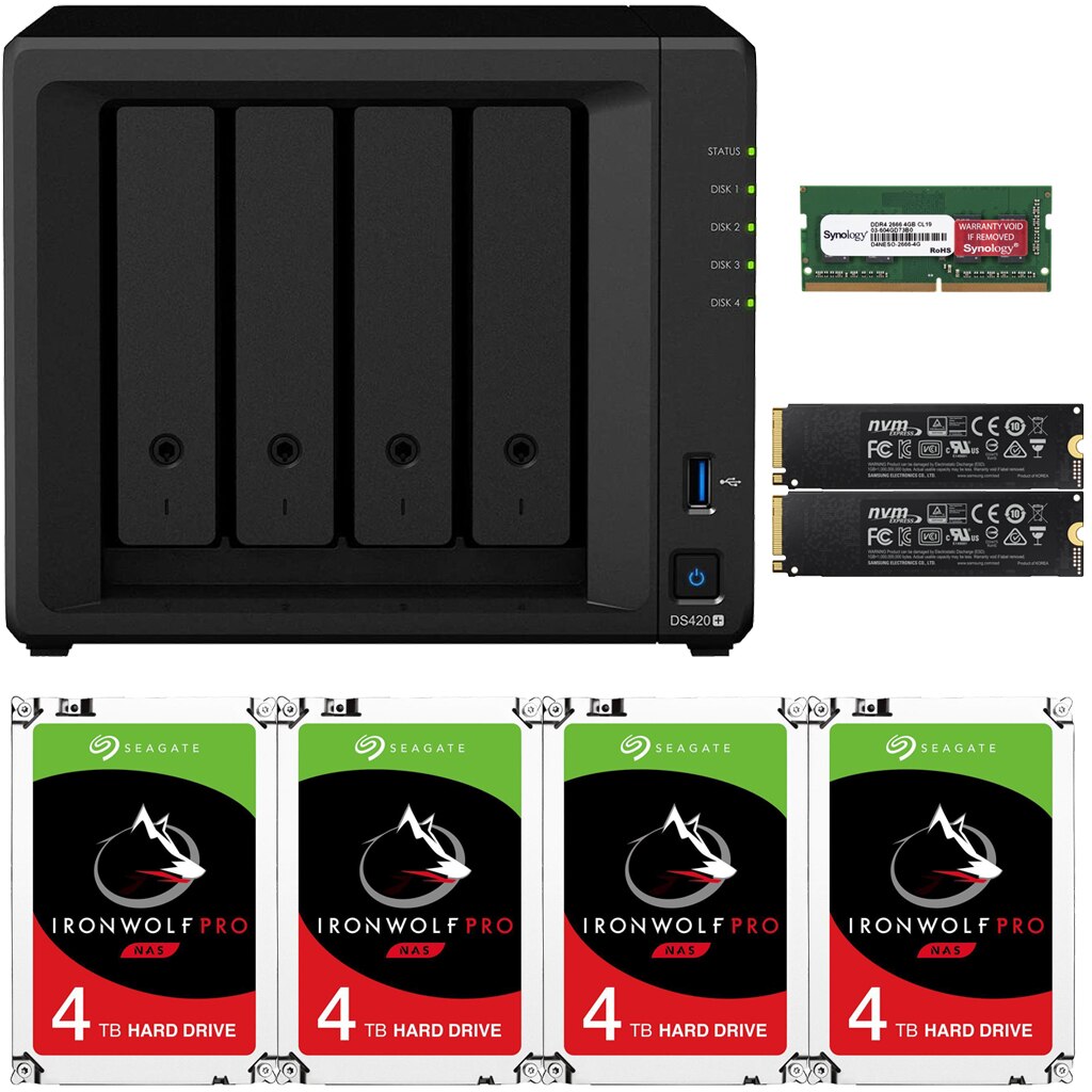 Synology DS420+ DiskStation with 2GB RAM and 24TB (4 x 6TB) of Seagate Ironwolf PRO Drives and 2TB (2x1TB) NVMe Cache Fully Assembled and Tested By CustomTechSales