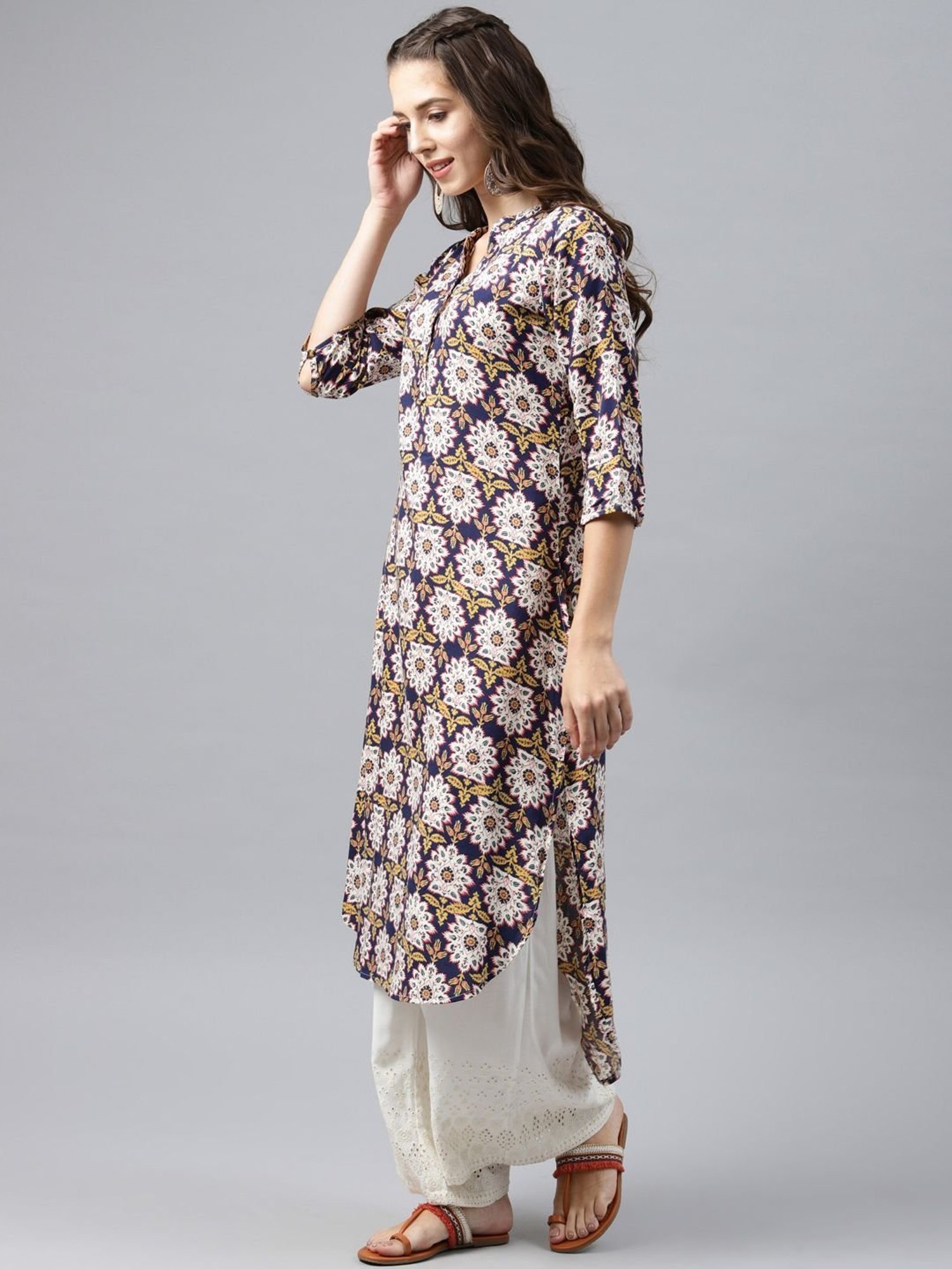 Alena Blue Printed Straight Kurta