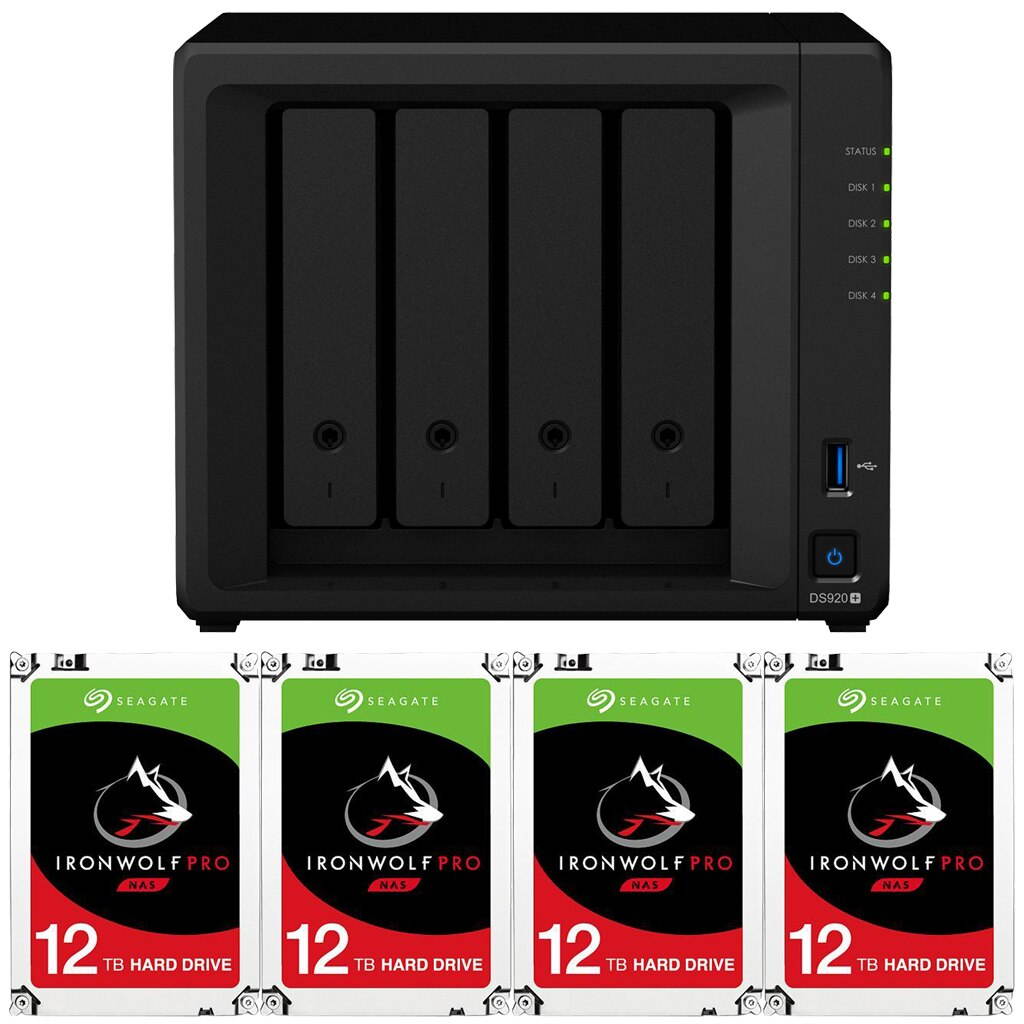 Synology DS920+ DiskStation with 8GB RAM and 48TB (4 x 12TB) of Seagate Ironwolf PRO Drives Fully Assembled and Tested By CustomTechSales