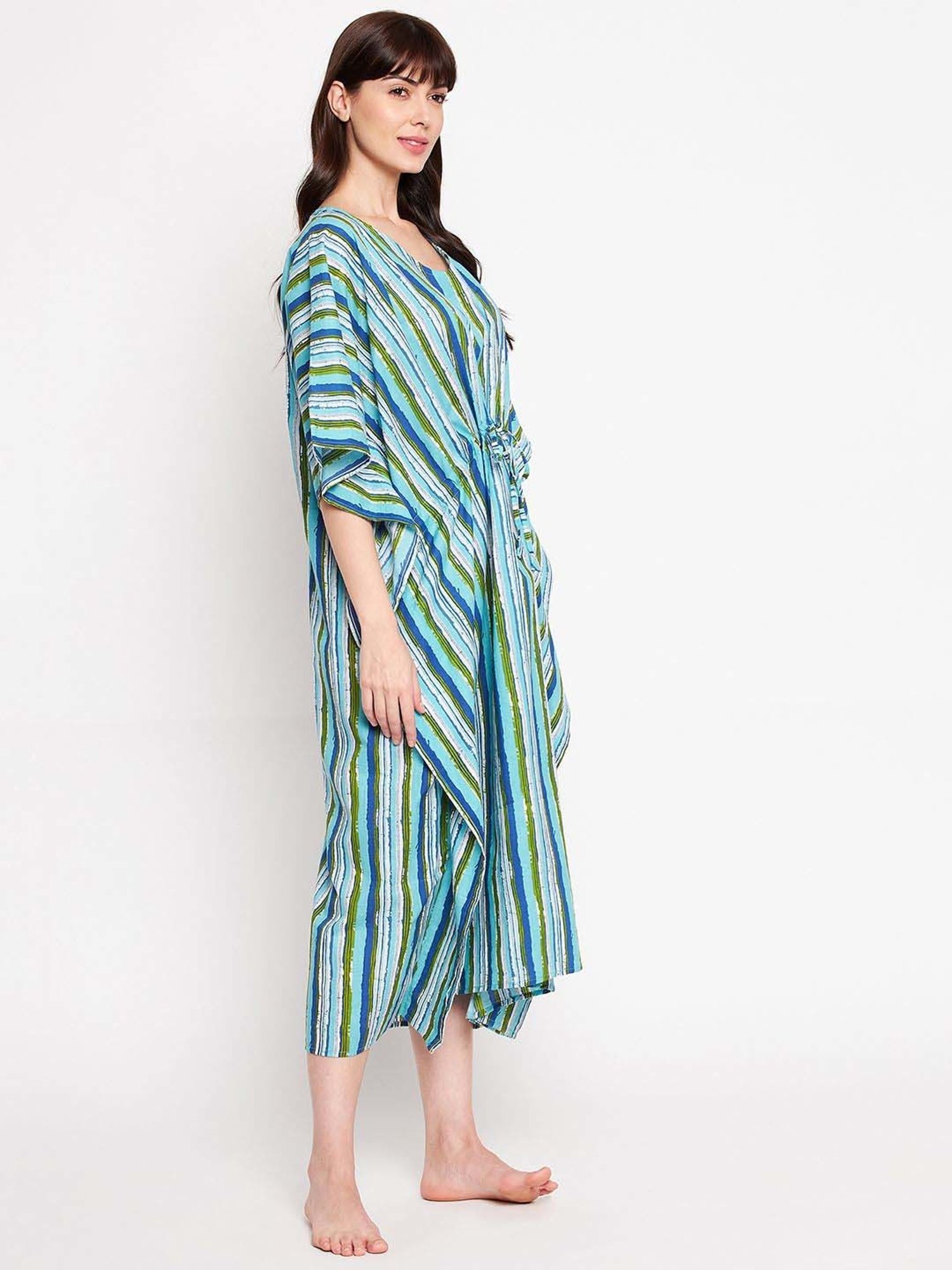Secrets By ZeroKaata Green & Blue Cotton Printed Kaftan - Pack Of 2