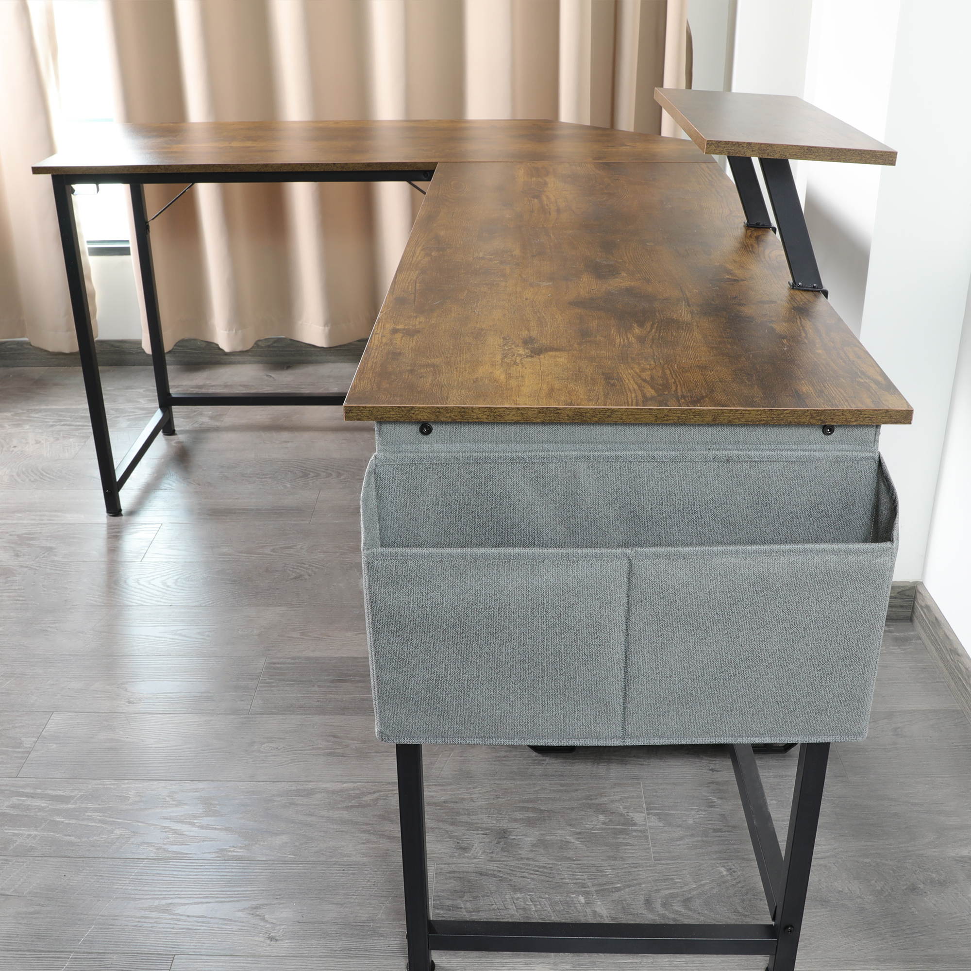 L-Shaped Corner Desk Gaming Desk Home Office Desk Computer Desk Study Workstation Furniture PC Table Writing Table with 2 Open Storage Bookshelves No Tool Assemble Required Black