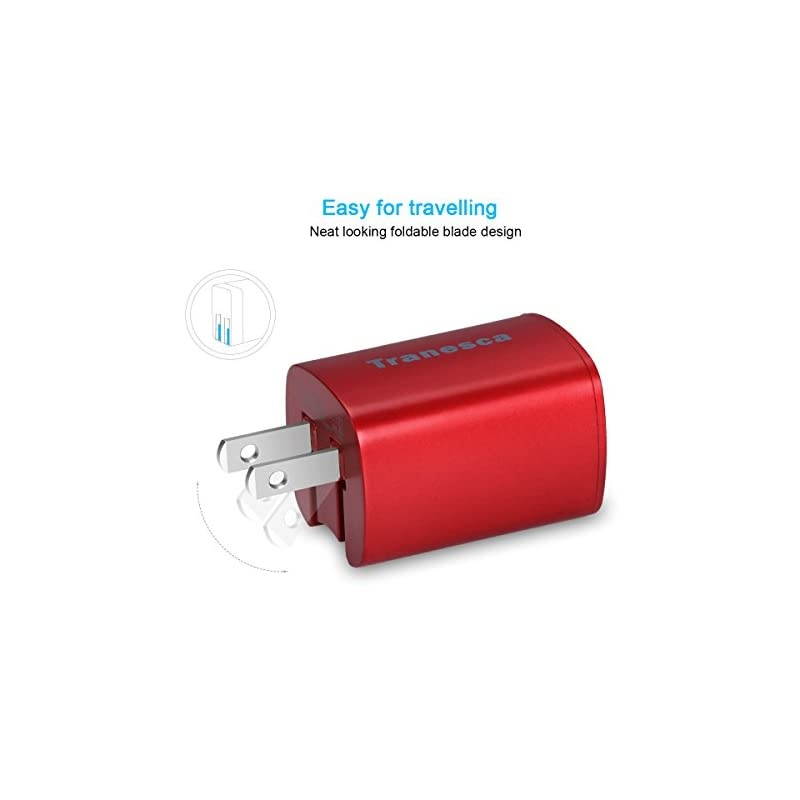 Dual USB Port Travel Wall Charger with Foldable Plug Compatible with iPhone XSXRX8766Plus Samsung Galaxy S7S6S5 Edge LG HTC Moto Kindle and MoreRed