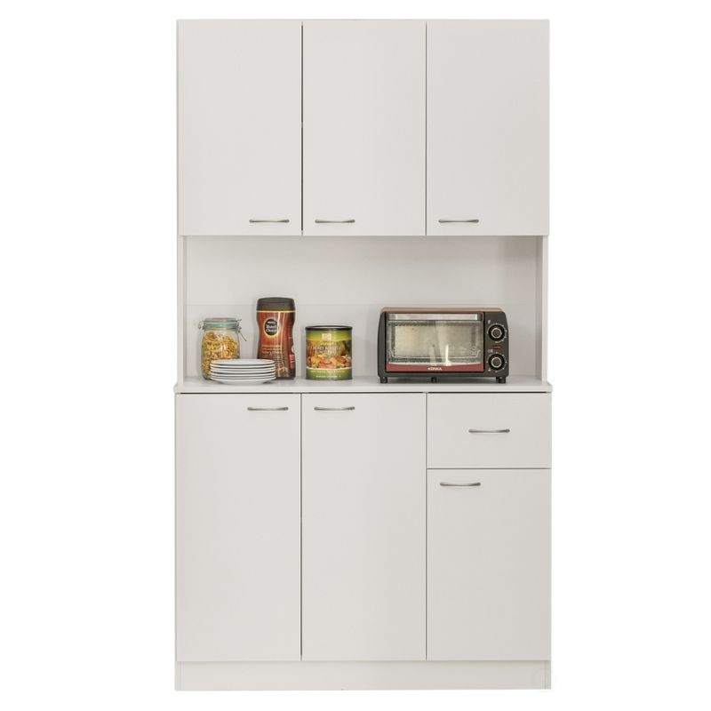 Basicwise Kitchen Pantry Storage Cabinet with Drawer, Doors and Shelves, White