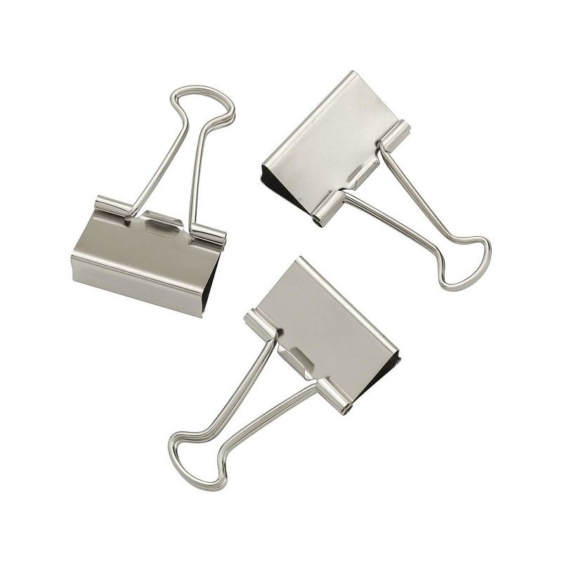 Staples Satin Silver Metal Binder Clips Medium 1 1/4" Size with 5/8" Cap 24/PK 329497