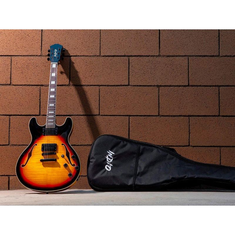 Monoprice Indio Boardwalk Flamed Maple Hollow Body Electric Guitar - Sunburst, With Gig Bag