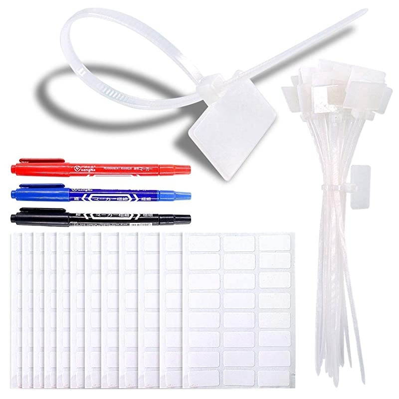 200Pieces 6 Inch Nylon Cable Marker Ties Selflocking Cord Tags Write on Ethernet Label Wire Straps with 3 Marker Pens and 288Pcs White SelfAdhesive Cable Labels for Home and Office Use