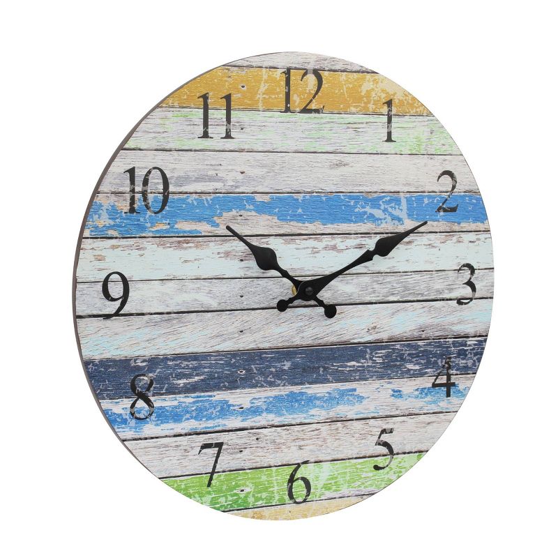 14" Round Wooden Wall Clock Blue/White - Stonebriar Collection