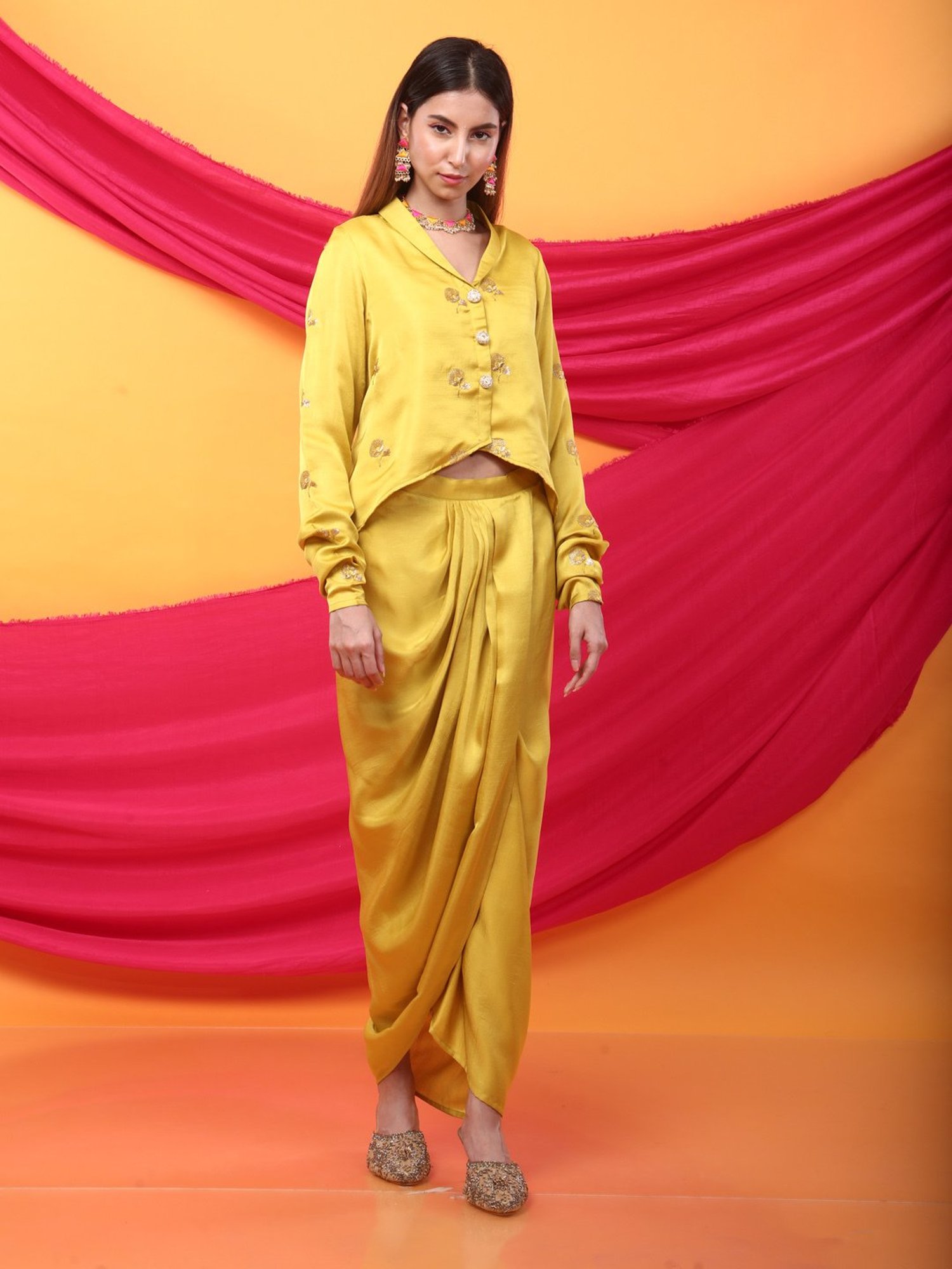 Monk & Mei Gulabo Dhoti and Jacket Co-ordSet-Canary Yellow