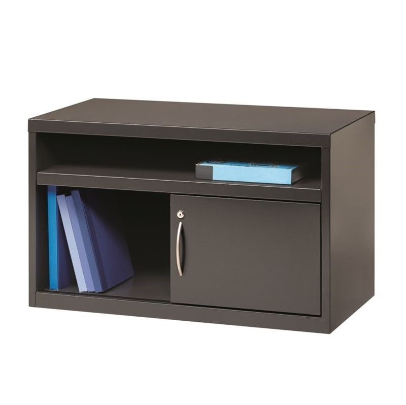 Steel Low Credenza File Cabinet with Door in Charcoal Brown-Hirsh Industries