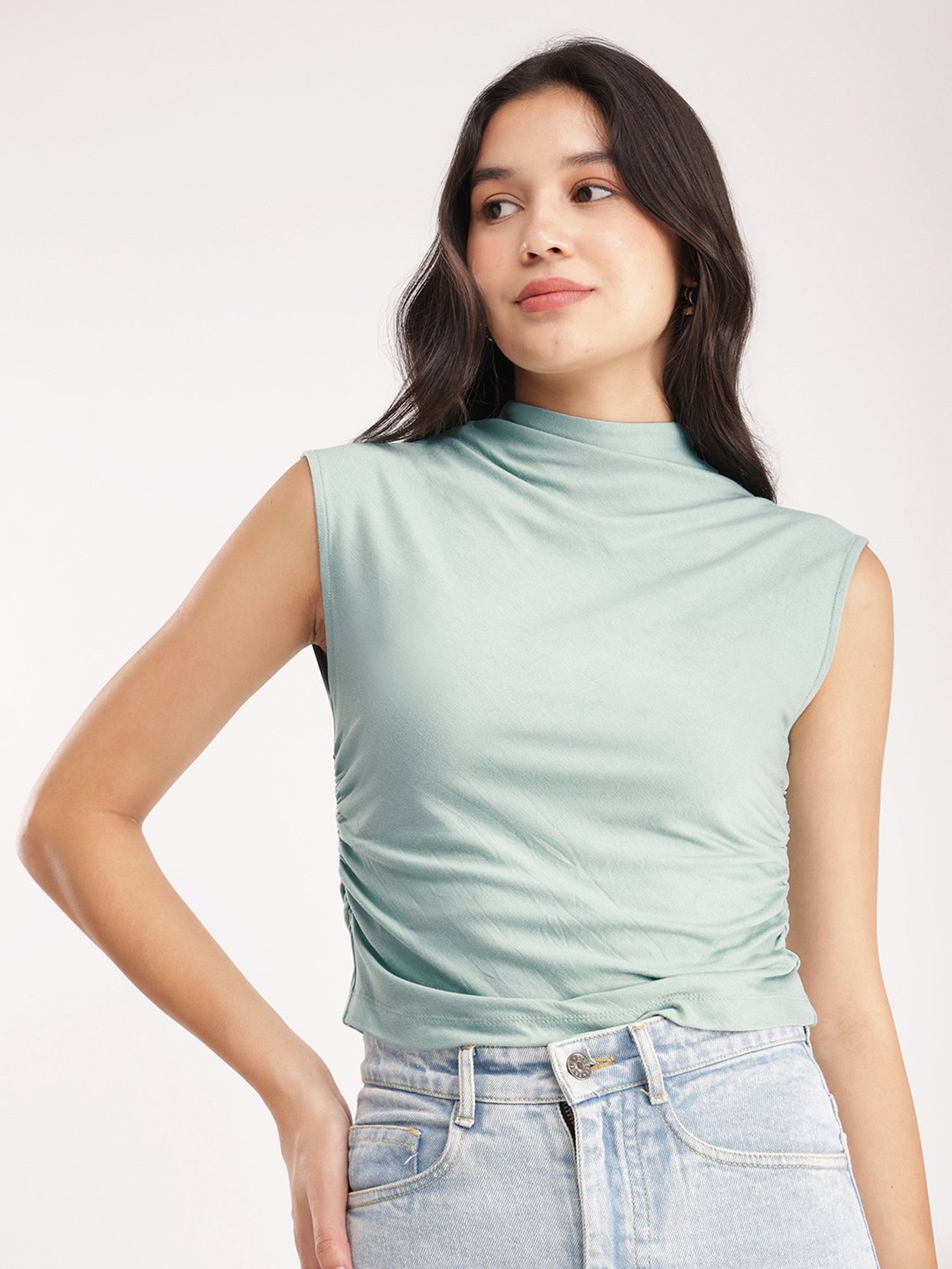 Fablestreet Green Cotton Relaxed Fit Top