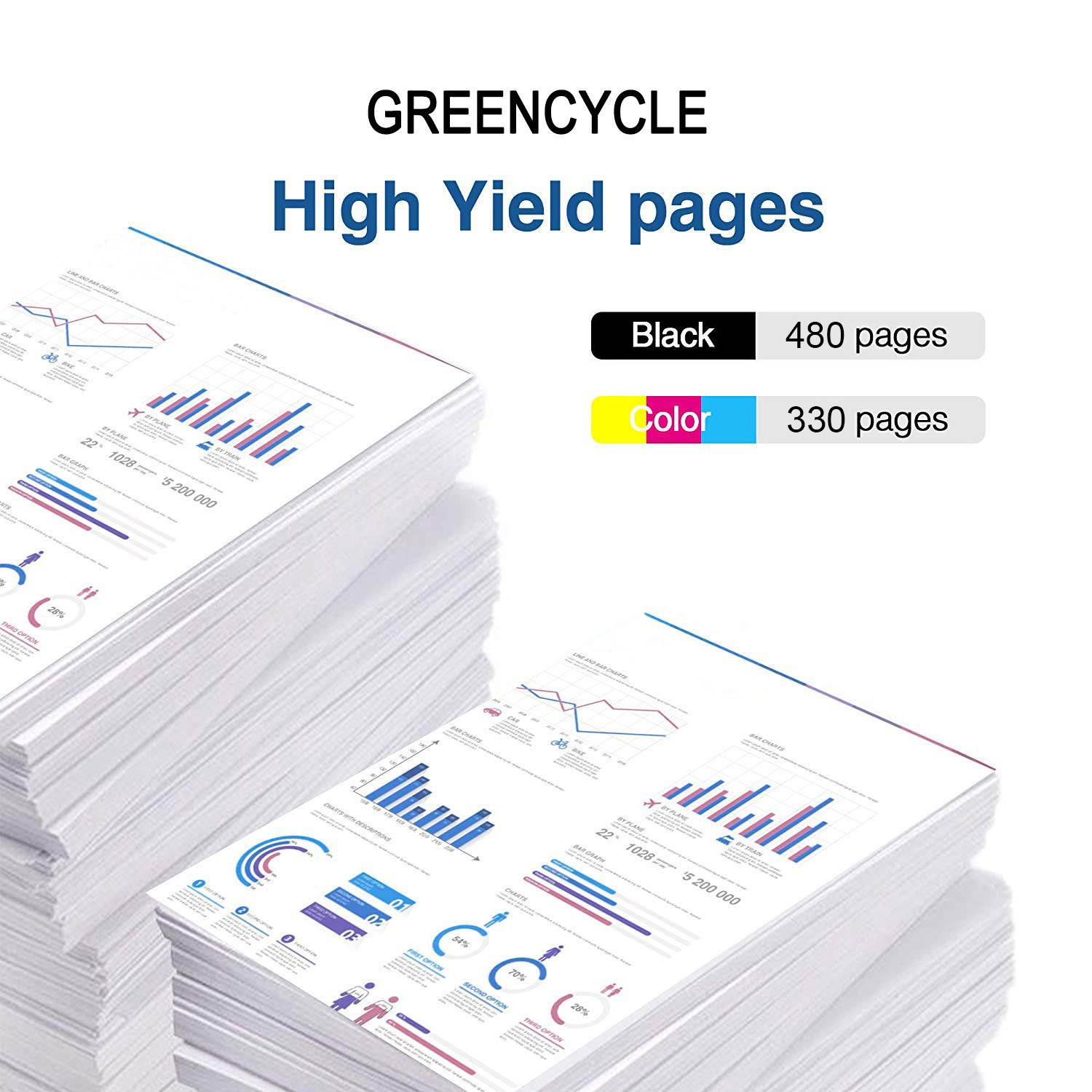 GREENCYCLE 10PK 63XL F6U64A F6U63A (6 Black & 4 Color) High Yield Ink Cartridge Compatible HP ENVY 4520 Printers -With Chip