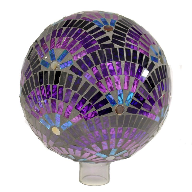 Home & Garden 11.0" Purple Mosaic Bloom Gazing Ball Reflects Sunlight Evergreen Enterprises Inc  -  Decorative Garden Stakes