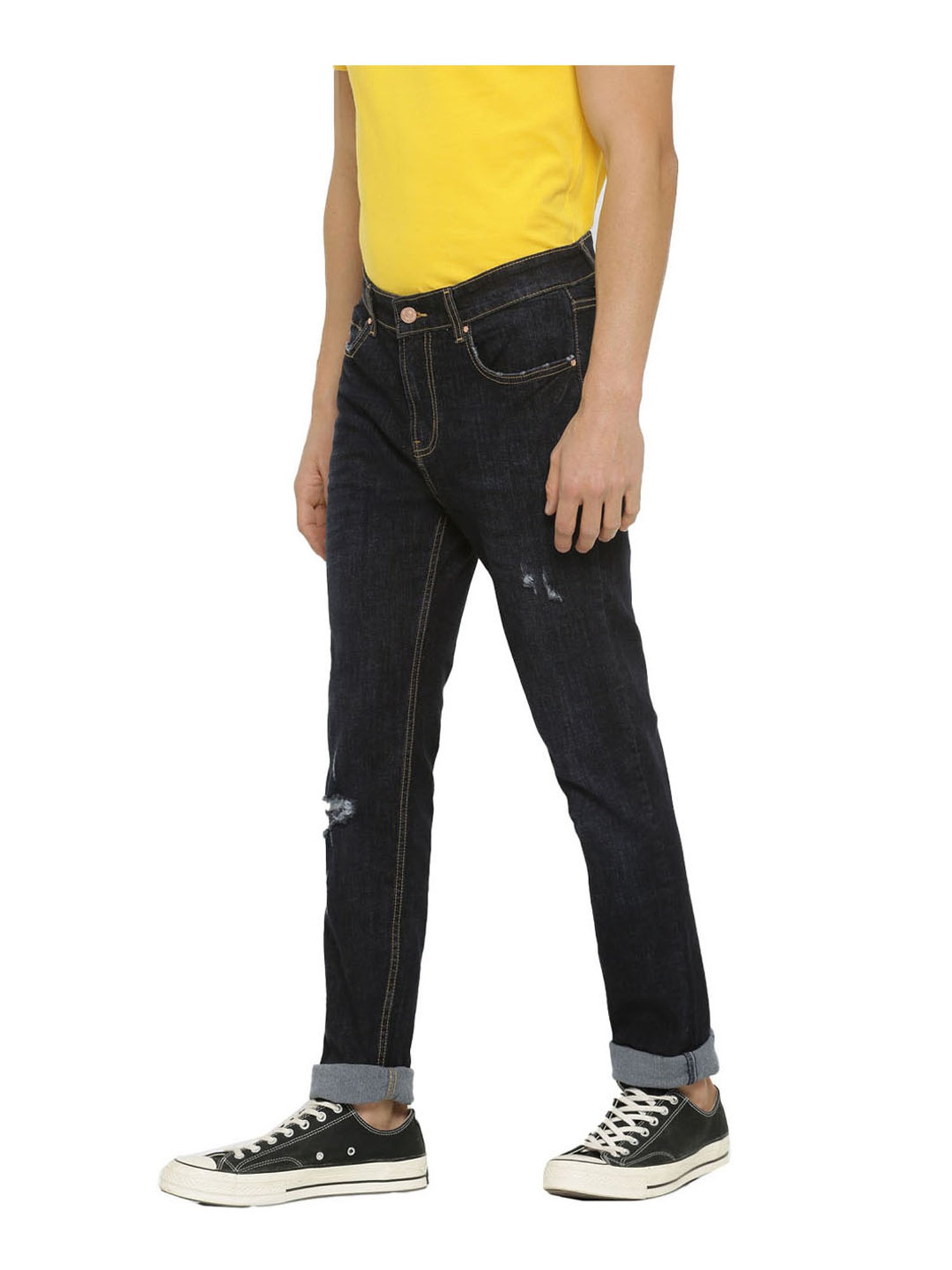 Forever 21 Dark Blue Mid Waist Slim Fit Regular Length Jeans