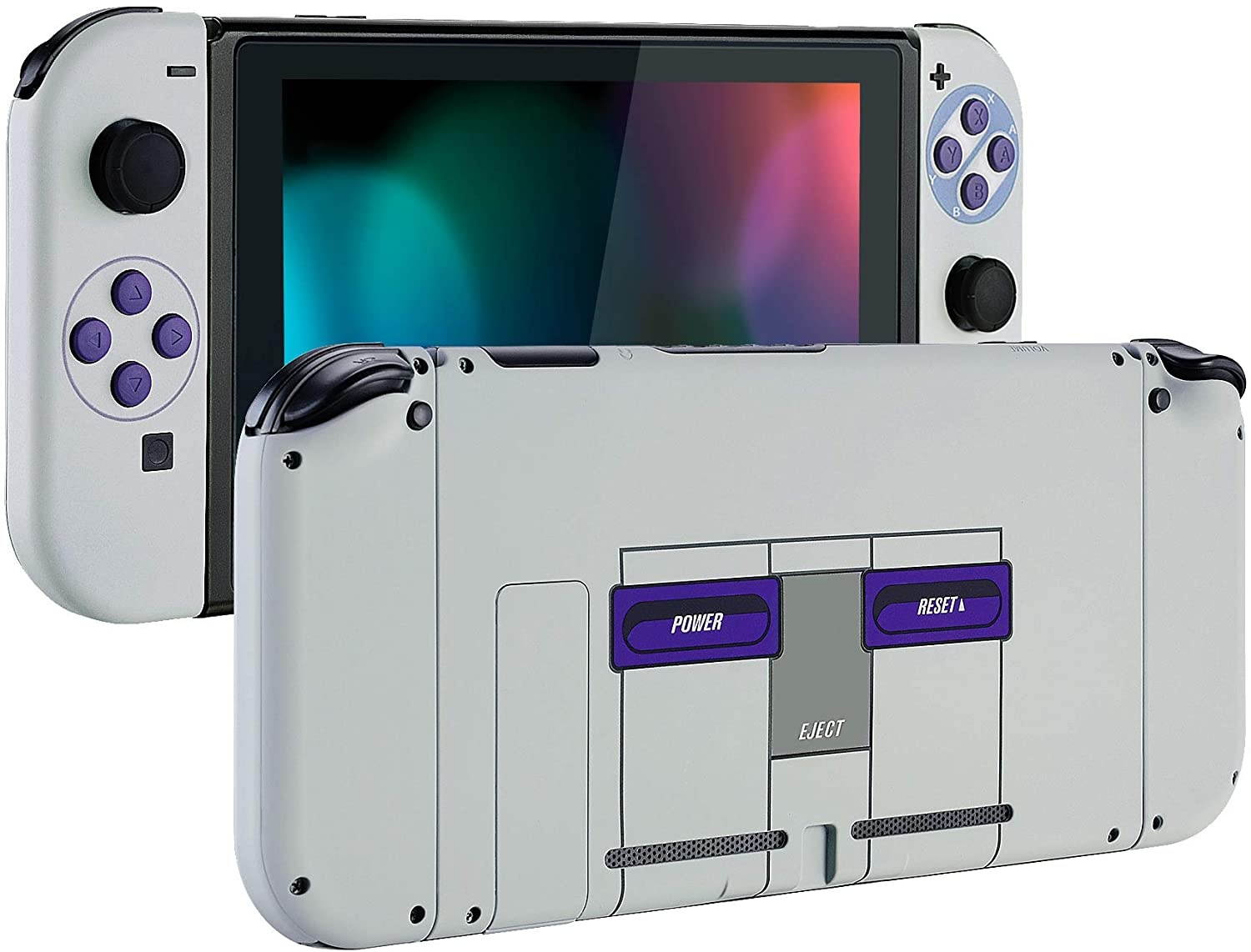 eXtremeRate Soft Touch Grip Back Plate for Nintendo Switch Console, NS Joycon Handheld Controller Housing with Full Set Buttons, DIY Replacement Shell for Nintendo Switch - Classics SNES Style