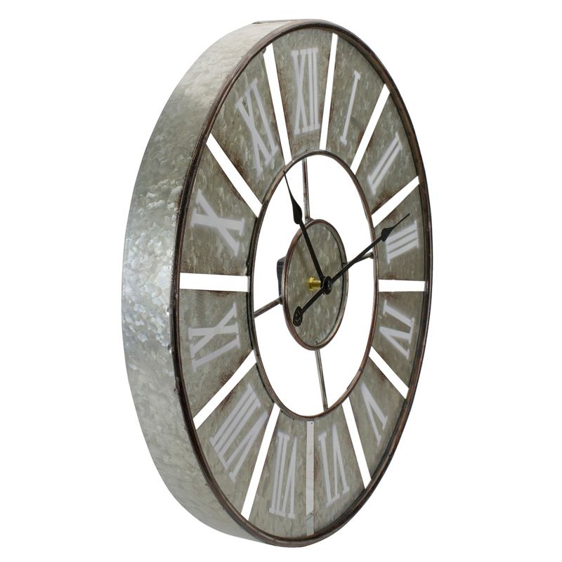 Northlight 18" Round Galvanized Metal Roman Numeral Wall Clock
