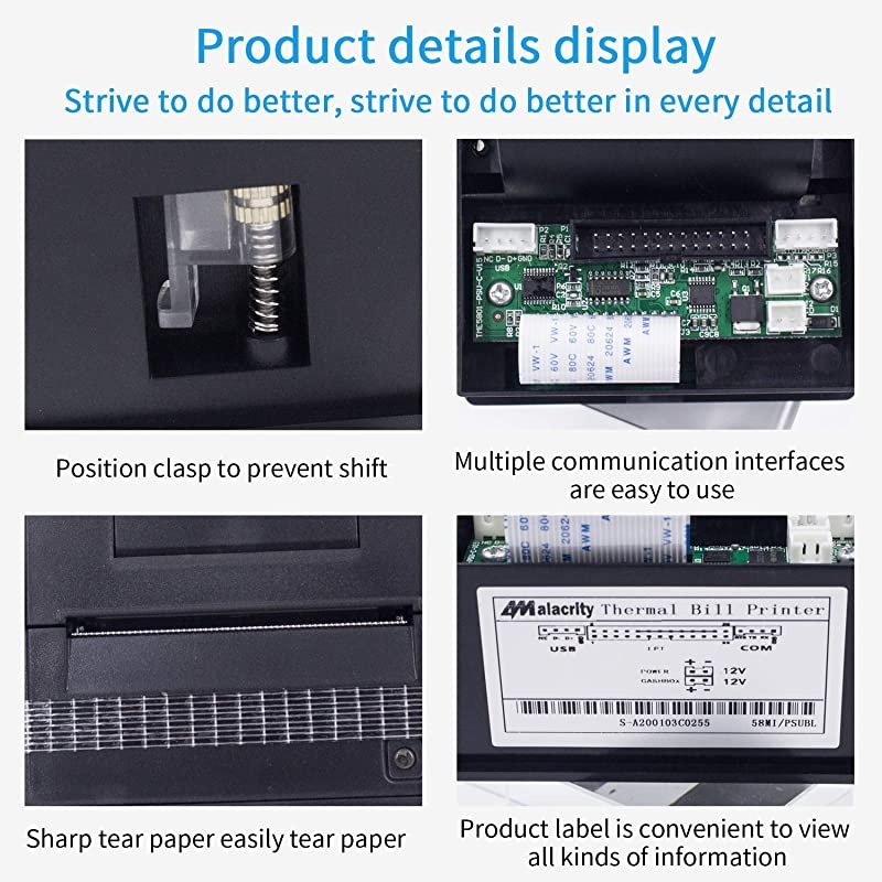 Receipt Printer 58mm Mini Label Printer Embedded Receipt Printer TTL + USB Interface High Speed Printing 5085mms
