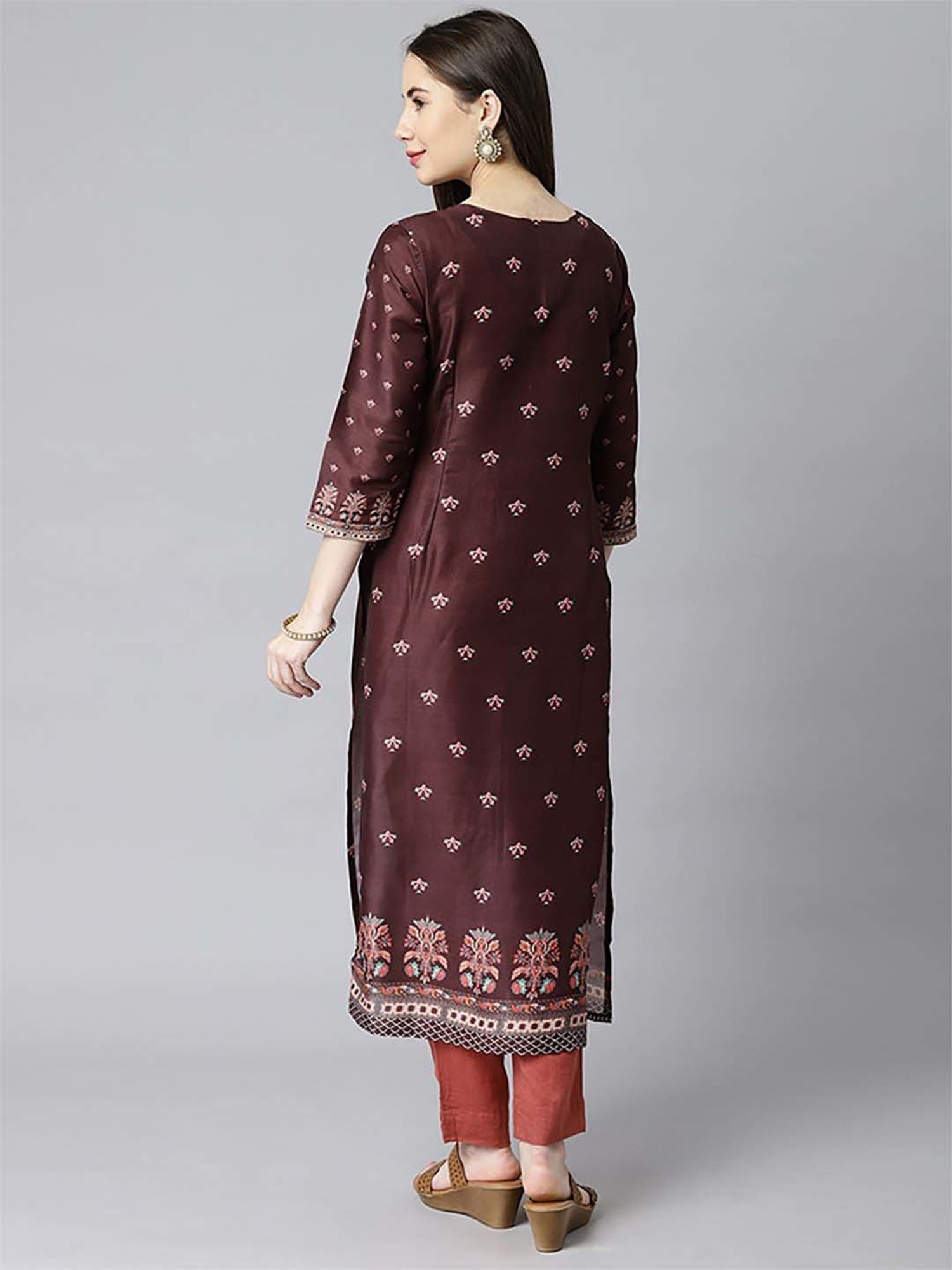 Kami Kubi Brown Printed Straight Kurta