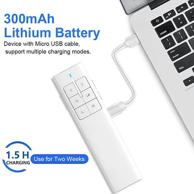 N99 Wireless Presenter Mouse Pointer, 2.4GHz Presentation Clicker Rechargeable PPT PowerPoint Clicker for Powerpoint Presentation Remote Slide Advancer, Support Hyperlink/Volume/Pause/Mac