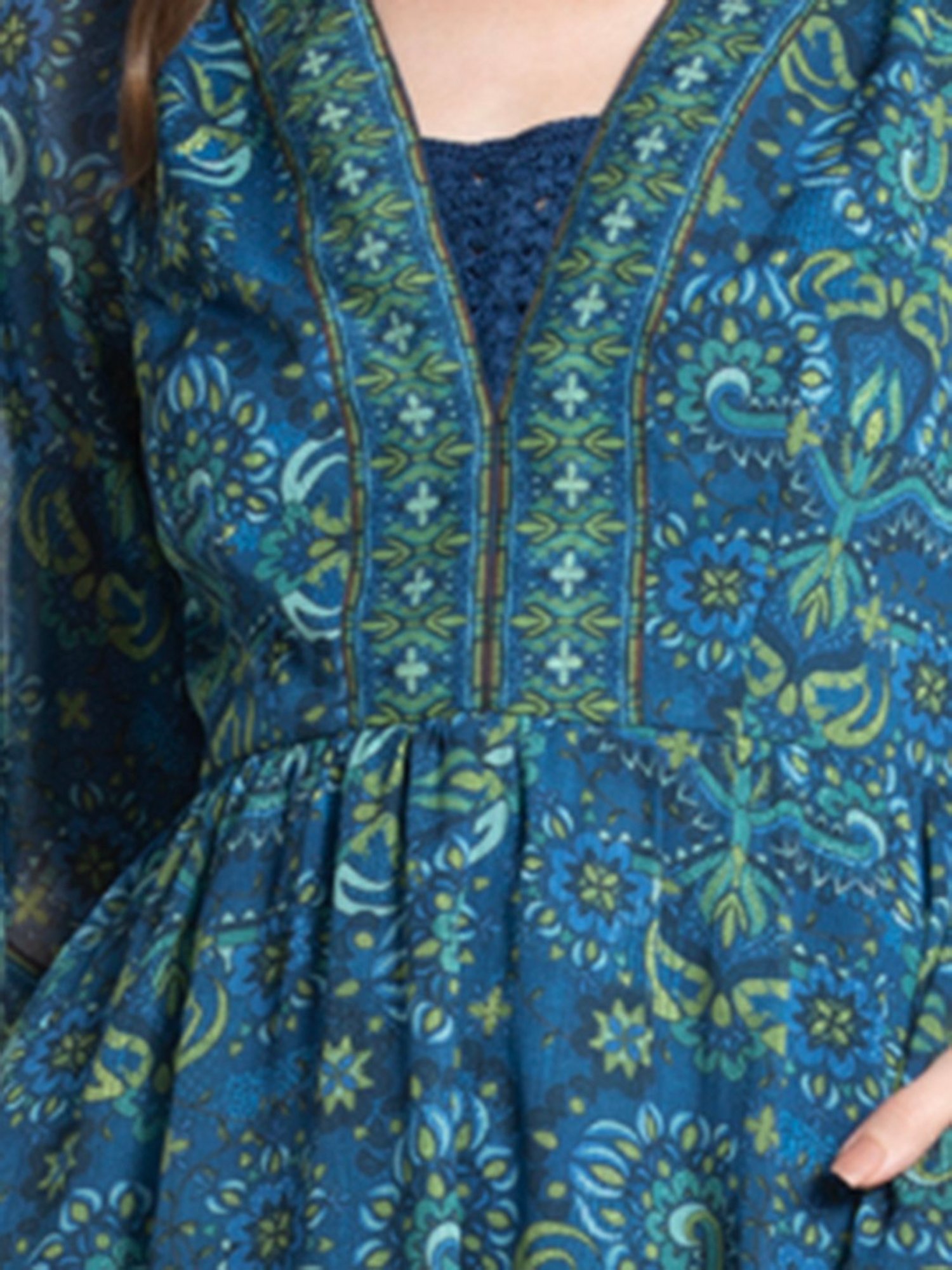 SHAYE Teal & Green Printed A Line Dress