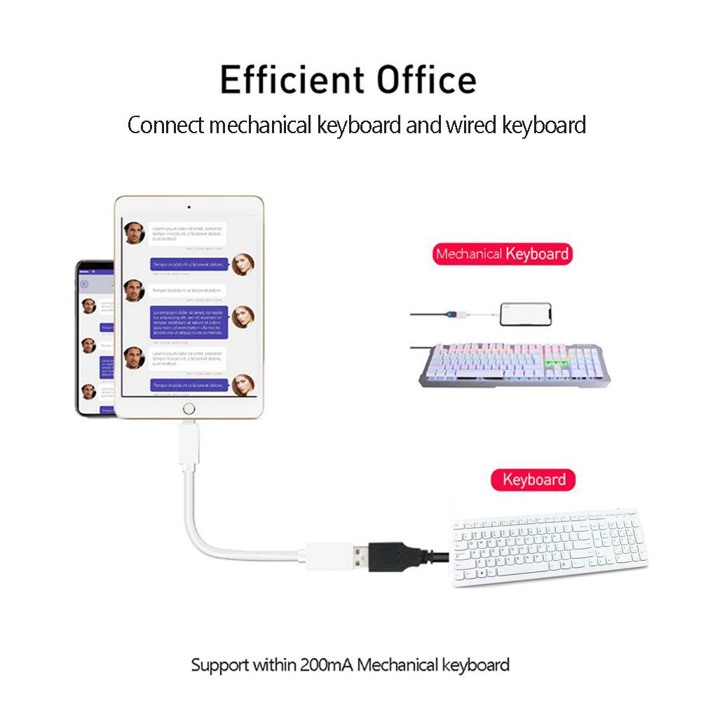 OTG adapter for lightning to USB adapter For iPhone 7 8 X camera connection kit converter for iPad iOS 12 13 connect MIDI piano