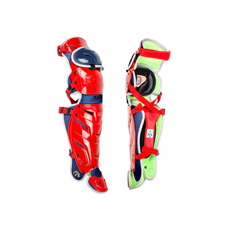 All-Star Sports LG40WPRO USA S7 Axis Pro Adult Baseball Catcher Leg Guards Protective Gear with LINQ Hinge System and D3O Padding, Red/Blue