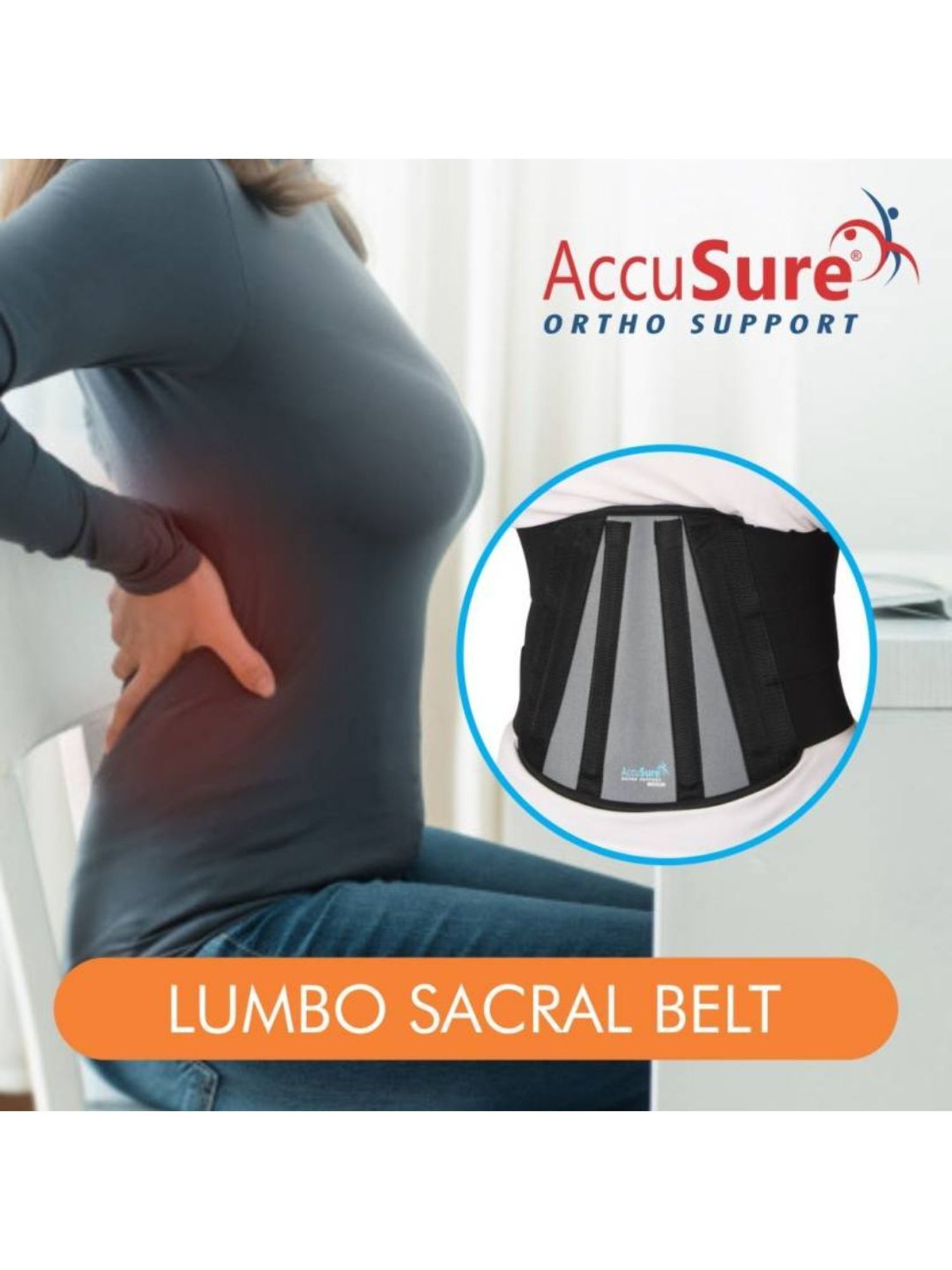 Accusure Lumbo Sacral Support Lower Back Brace Breathable Support Belt - Size XXXL (Black)