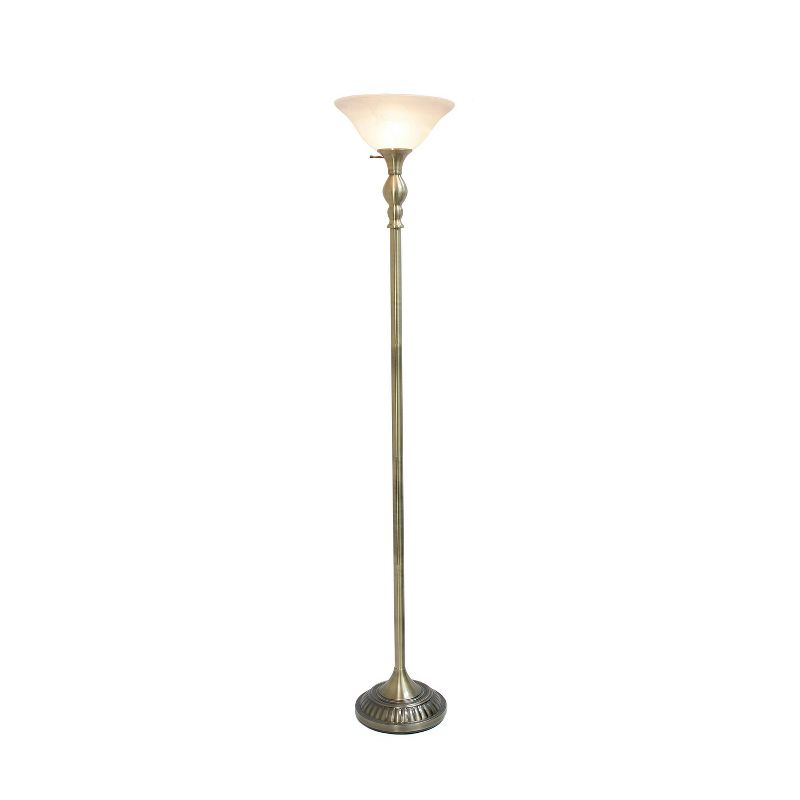 1 Light Torchiere Floor Lamp with Marbleized Glass Shade Antique Brass - Elegant Designs