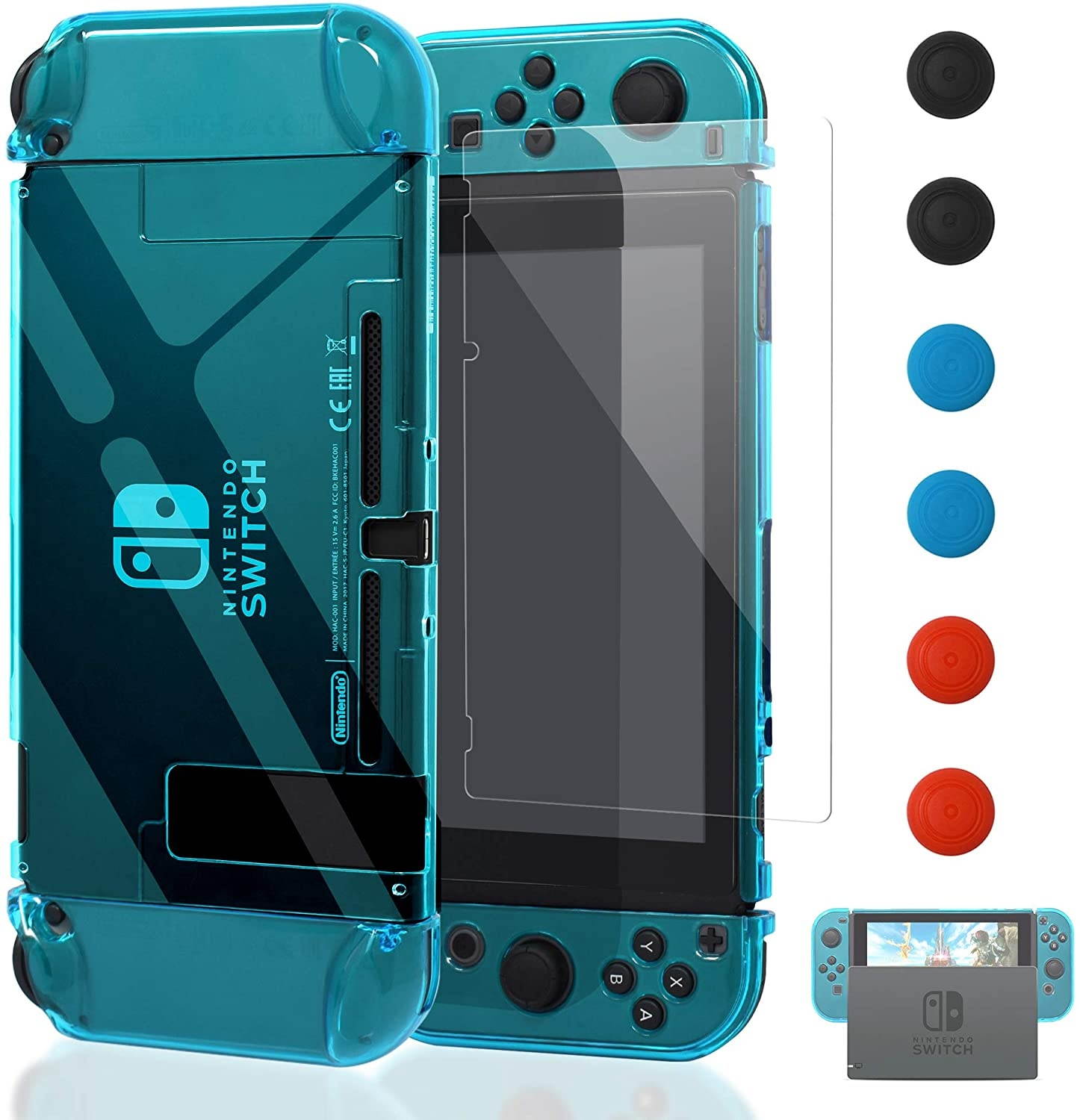 Dockable Case for Nintendo Switch [Updated],FYOUNG Protective Accessories Cover Case for Nintendo Switch and Nintendo Switch Joy-Con Controller with a Tempered Glass Screen Protector - Clear Blue