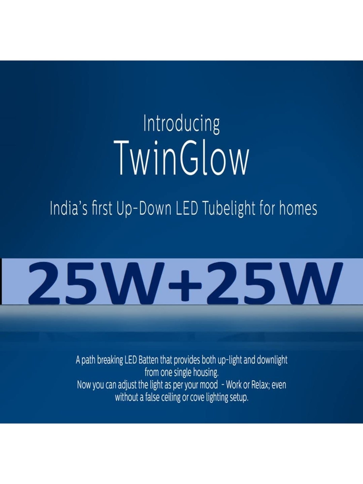 Philips Twin Glow 25-Watt plus 25-Watt LED Up-Down Batten Tubelight Pack of 3 - (Yellow & White)