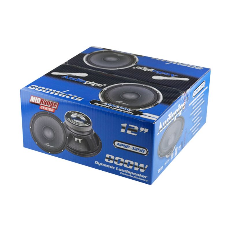 Audiopipe APSP-1250 12 Inch 800 Watt MAX, 400 Watts RMS, and 8 Ohm Dynamic Mid Range Car Audio Loudspeaker with 2.5 Inch Kapton Voice Coil