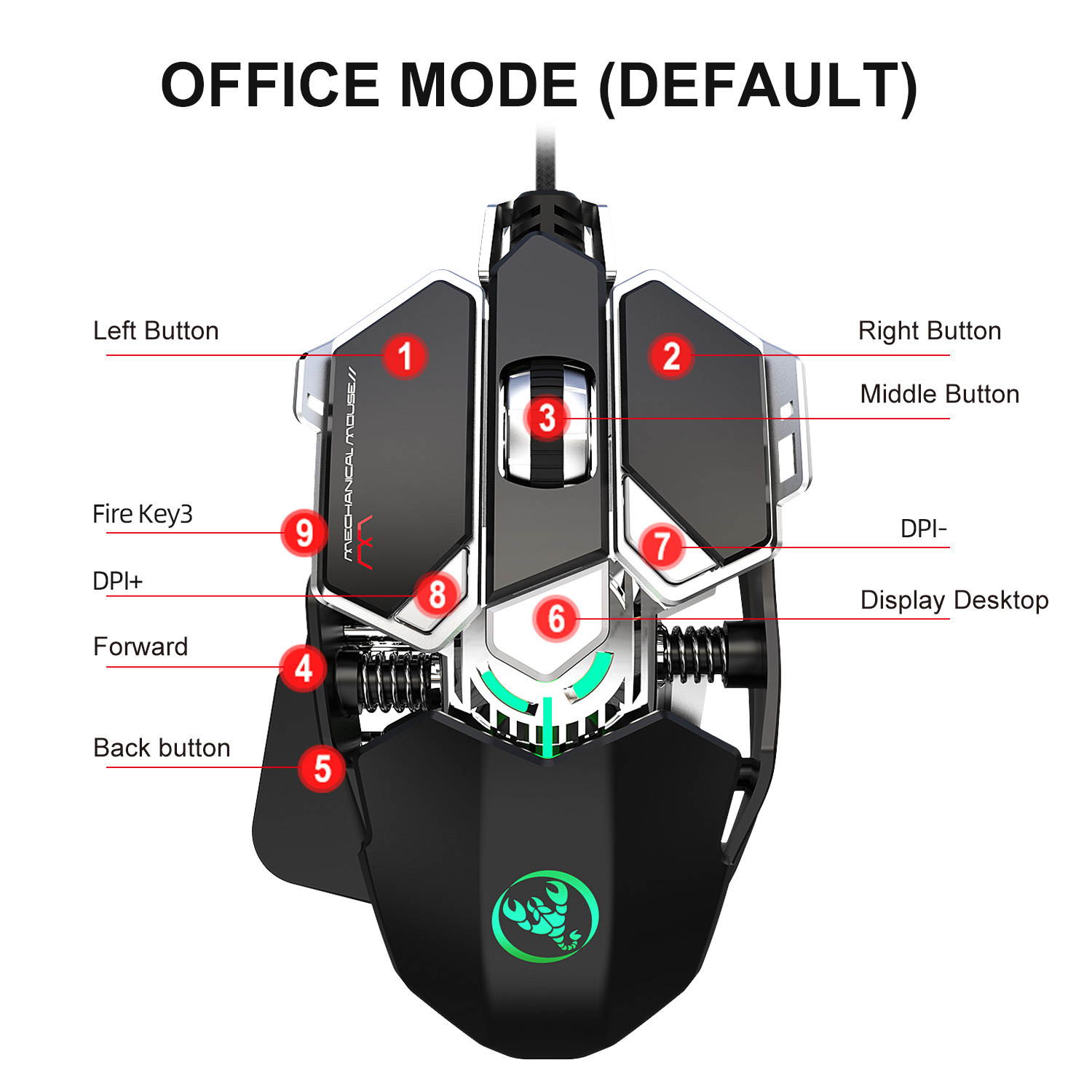 Gaming Mouse LED Backlit 9 Programmable Optical Wired Gaming Mouse with 6400PI, High Precision for Windows Computer Gamer