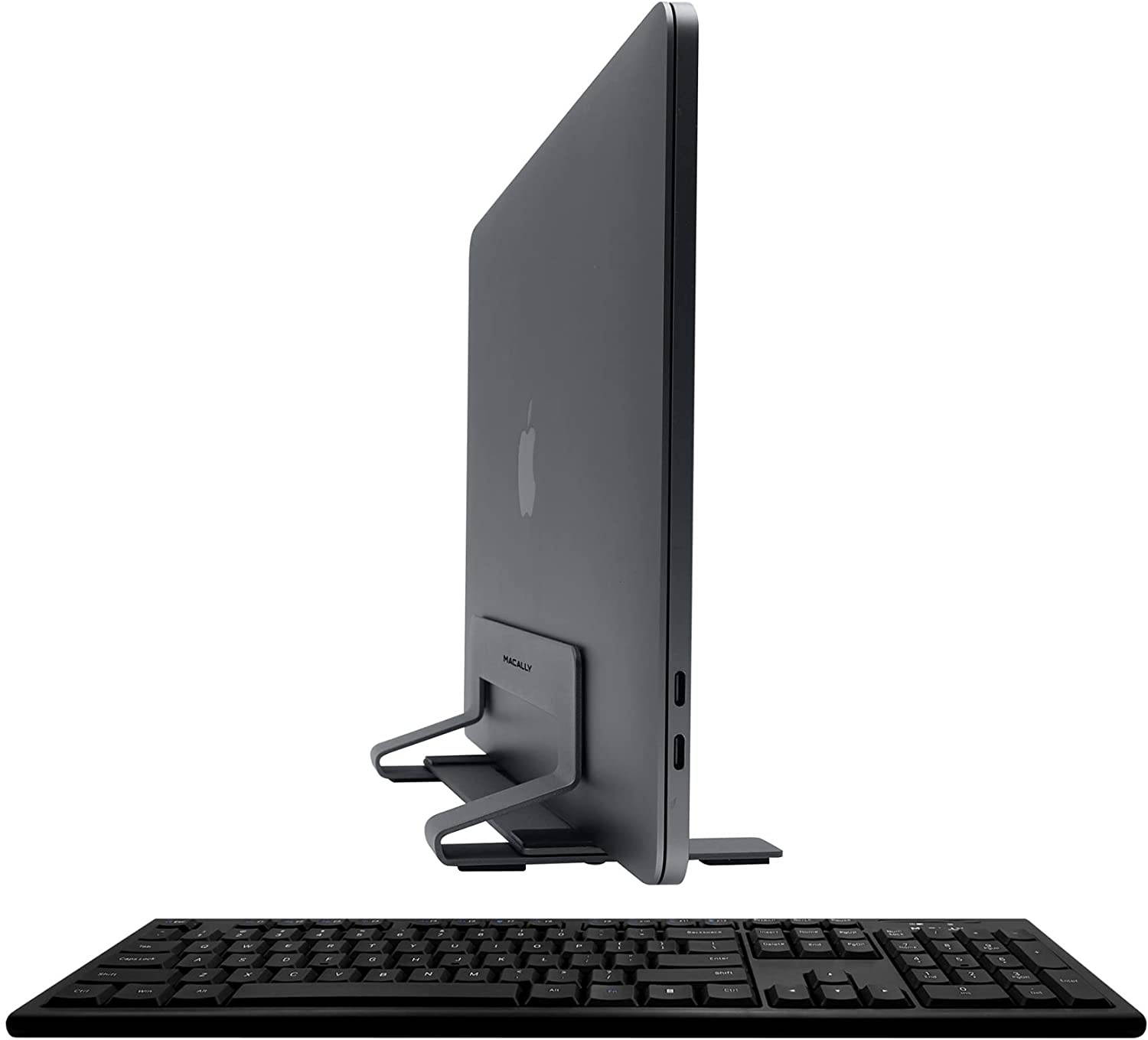Macally 2.4 Wireless Keyboard and a Vertical Laptop Stand, Elegant & Incredibly Stable Universal Laptop Stand
