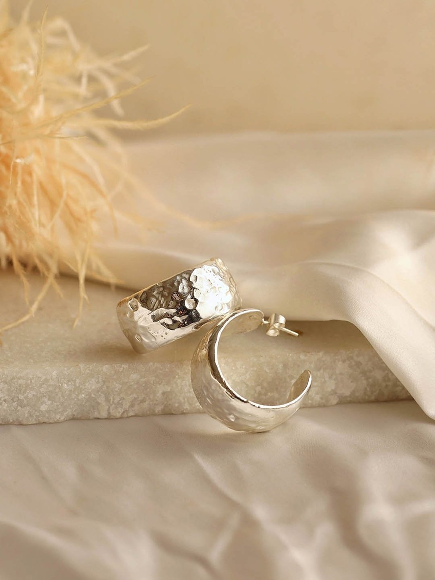 Perfectly Average Silver-toned Bold Textured Hoops for Women & Girls