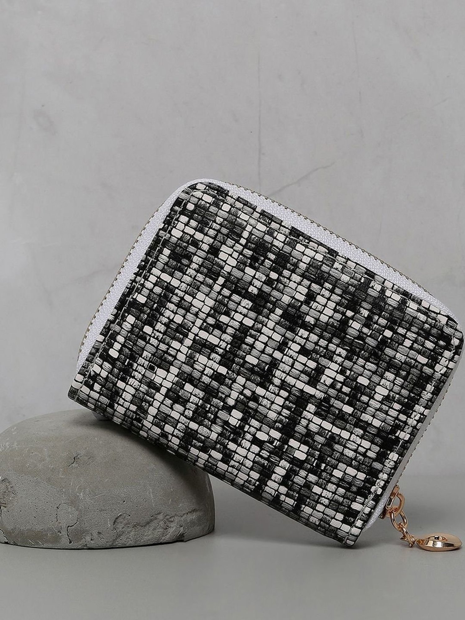 HauteSauce Black Textured Zip Around Wallet for Women